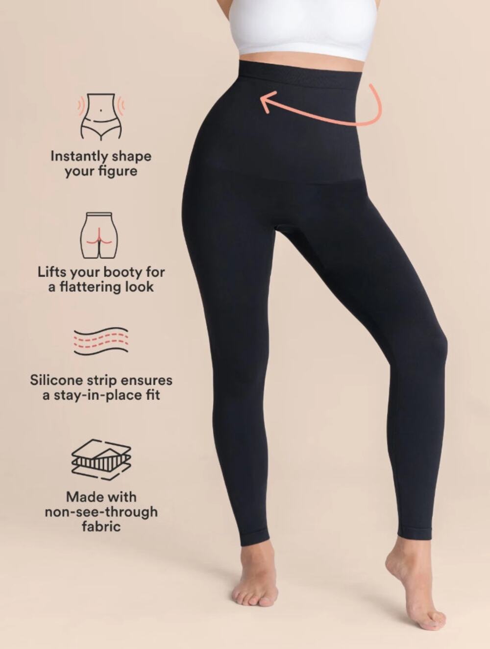 Empetua (L) Black High Waisted Shaping Leggings Shapewear from Shapermint